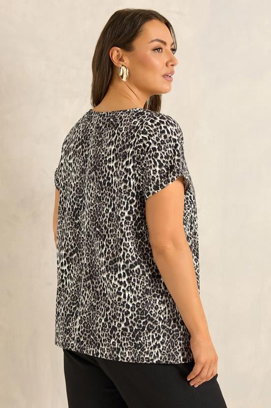 EVANS Plus Size Natural Leopard Print V Neck Cotton T-Shirt | Evans 4