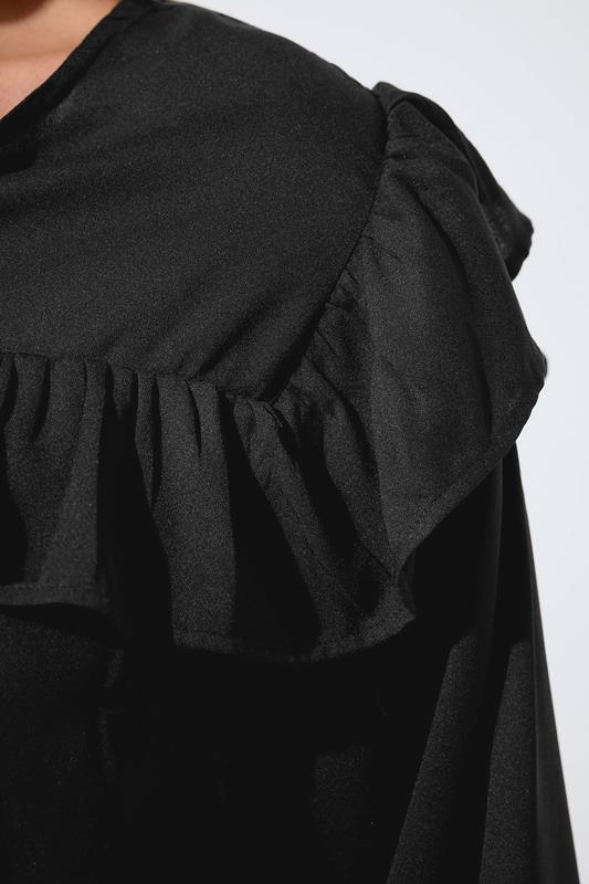 LIMITED COLLECTION Plus Size Black Tie Neck Frill Blouse | Yours Clothing 4