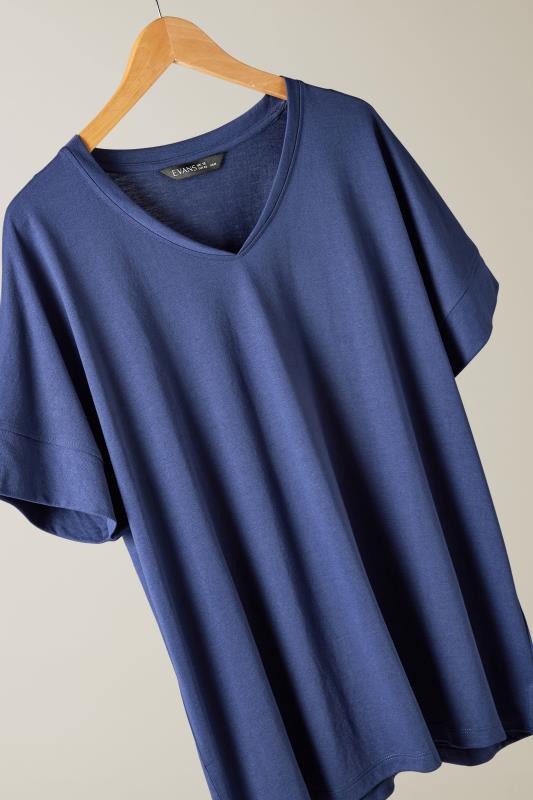 EVANS Plus Size Navy Blue V-Neck Modal Rich T-Shirt | Evans 7