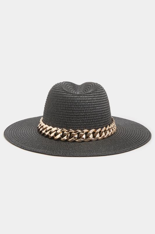 Black Straw Chain Fedora Hat | Yours Clothing  2