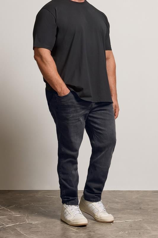 BadRhino Big & Tall Black Washed Straight Leg Stretch Jeans