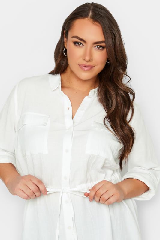 YOURS Curve White Utility Tunic Linen Shirt | Yours Clothing  4
