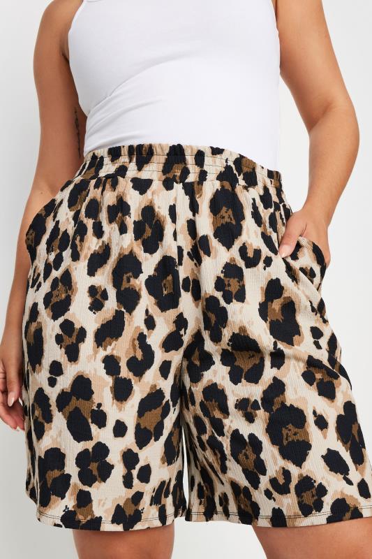 YOURS Plus Size Brown Textured Leopard Print Shorts | Yours Clothing 4