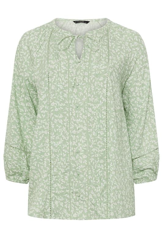 EVANS Plus Size Sage Green Ditsy Tie Neck Blouse | Evans 5