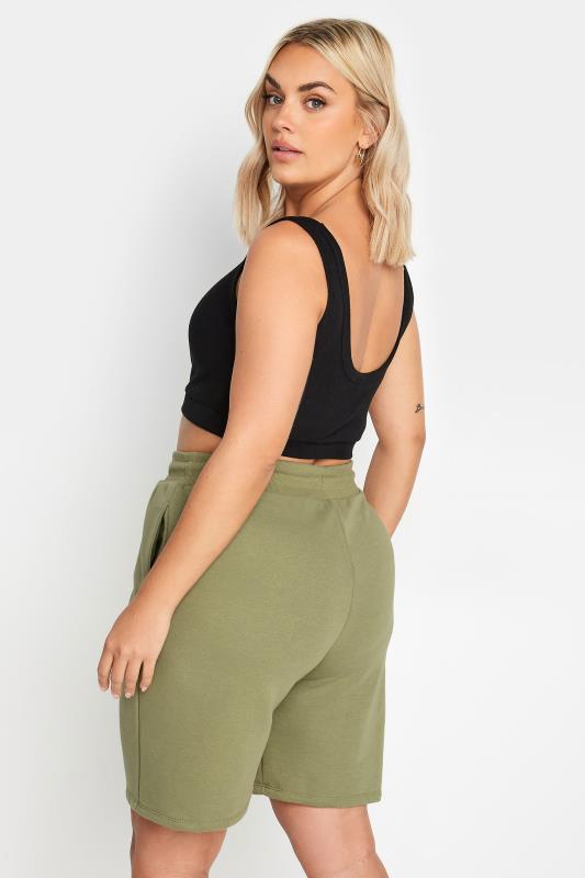 YOURS Plus Size Khaki Green Elasticated Jogger Shorts | Yours Clothing 3