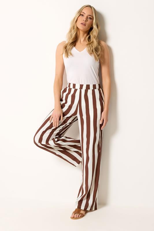  LTS Tall White & Brown Stripe Wide Leg Trousers