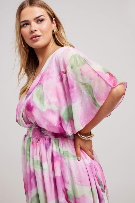 YOURS LONDON Plus Size Pink Floral Print Wrap Midi Dress | Yours Clothing 2