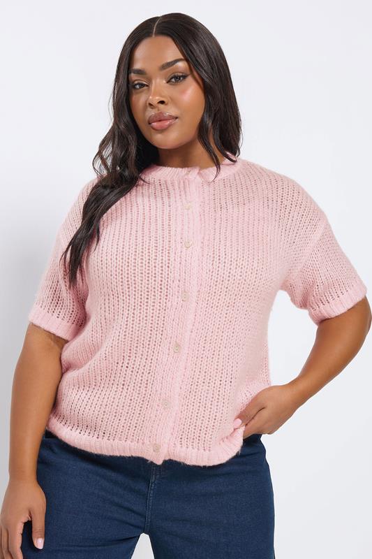 Plus Size  YOURS Curve Pink Short Sleeve Soft Touch Cardigan