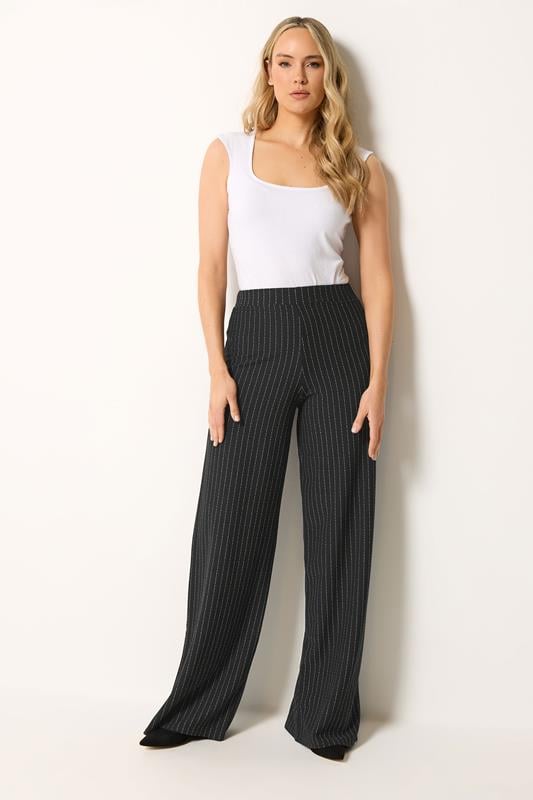 LTS Tall Black & White Pinstripe Wide Leg Trousers