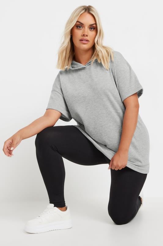 YOURS Plus Size Grey Oversized Short Sleeve Hoodie | Yours Clothing 1