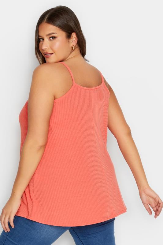 YOURS Curve Plus Size Neon Pink Ribbed Swing Cami Vest Top | Yours Clothing  3