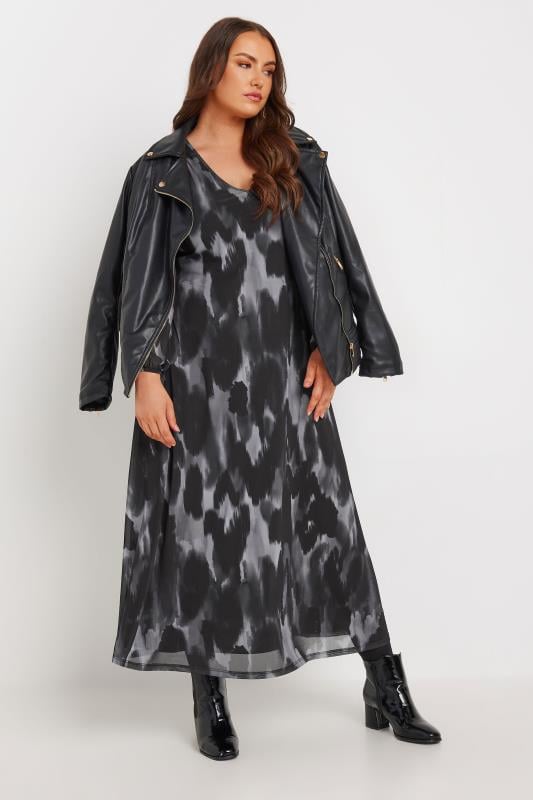 YOURS Plus Size Grey Leopard Print Mesh Maxi Dress | Yours Clothing 2