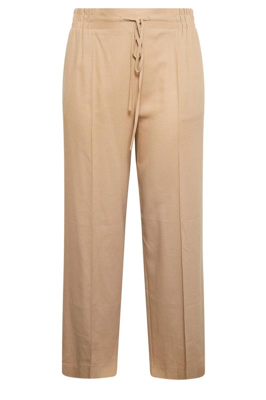 YOURS Curve Plus Size Beige Brown Wide Leg Linen Trousers | Yours Clothing  5