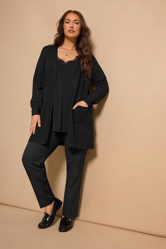 Plus Size  EVANS Curve Black Premium Pocket Front Cardigan