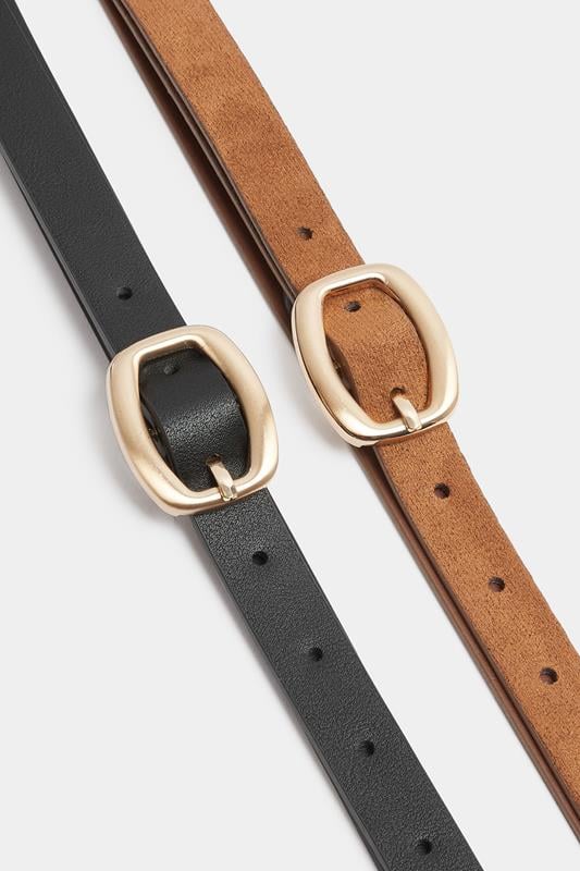 YOURSET 2 PACK Black & Brown Oval Buckle Belts | Yours Clothing 5