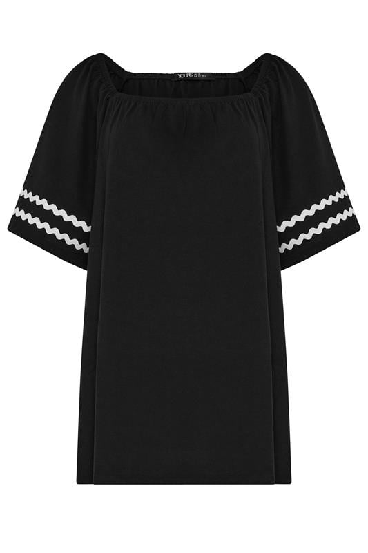 YOURS Plus Size Black Contrast Trim Square Neck T-Shirt | Yours Clothing 5