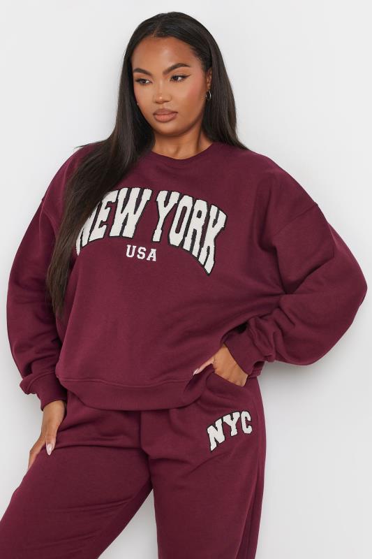 YOURS Plus Size Wine Red 'New York' Slogan Sweatshirt | Yours Clothing  5