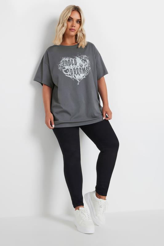 YOURS Plus Size Grey 'Faded Dreams' Slogan T-Shirt | Yours Clothing 3