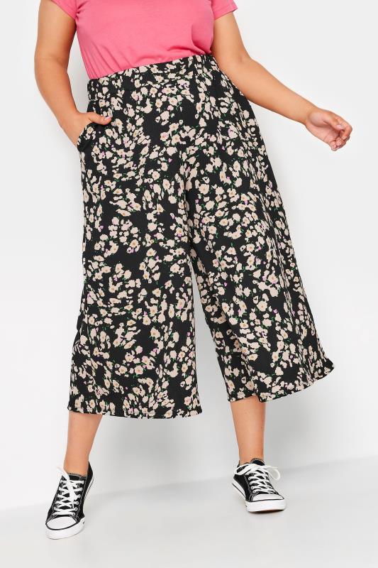 Plus Size  YOURS Curve Black Abstract Floral Print Midaxi Culottes
