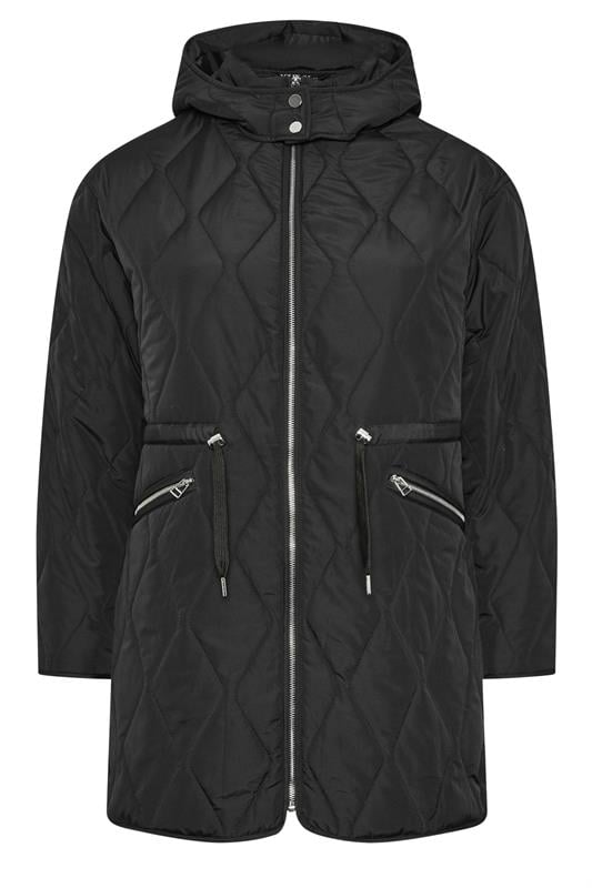 YOURS Plus Size Black Quilted Hooded Midi Coat | Yours Clothing 5