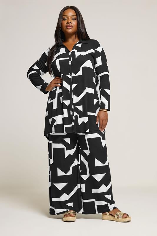 YOURS Plus Size Black & White Abstract Shirt | Yours Clothing 2