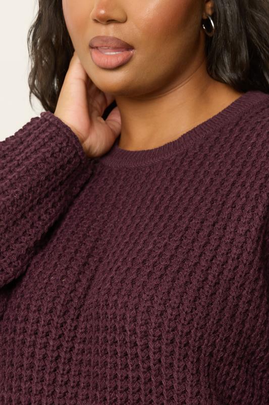 YOURS Plus Size Burgundy Red Waffle Knit Jumper | Yours Clothing 6