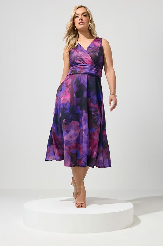 YOURS LONDON Plus Size Purple Abstract Print Skater Dress | Yours Clothing 1