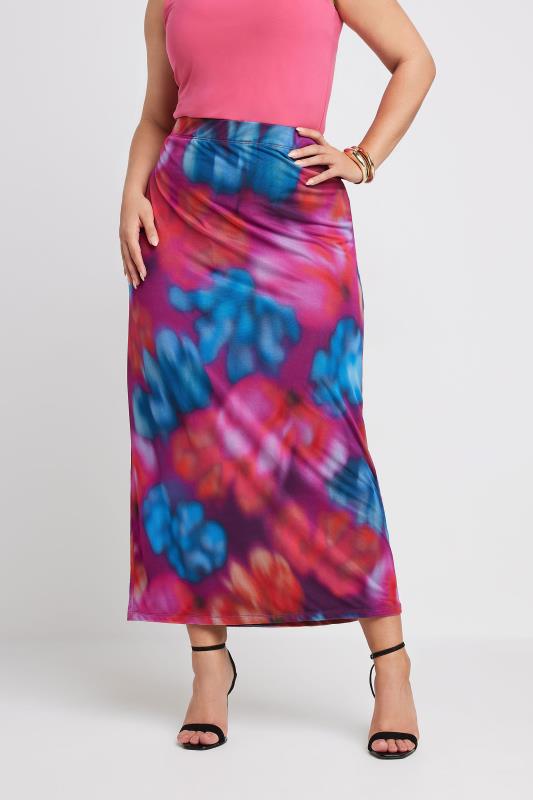 Plus Size  Yours LIMITED COLLECTION Curve Pink Abstract Print Mesh Skirt