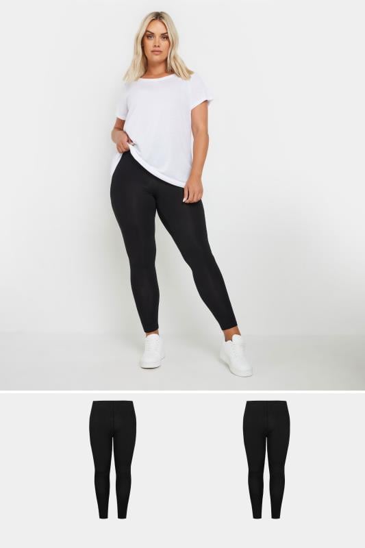 Plus Size 2 PACK Black Soft Touch Stretch Leggings | Yours Clothing 1