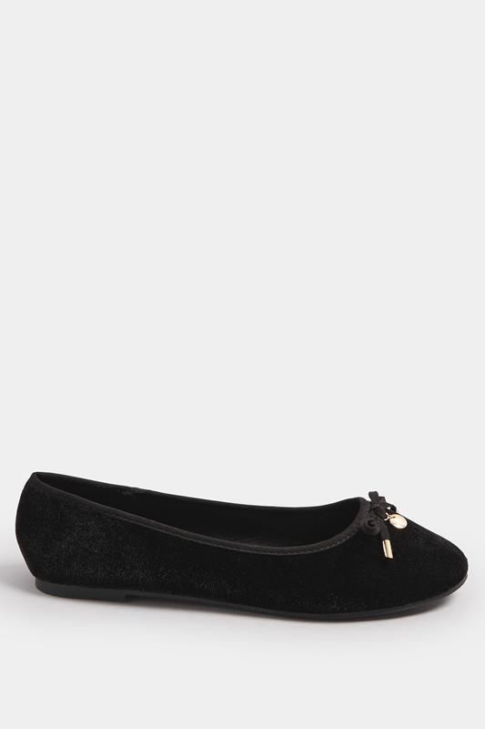 LTS Black Velvet Bow Ballerina Pumps In Standard Fit | Long Tall Sally 2