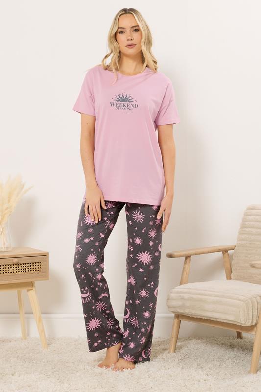  LTS Tall Pink 'Weekend Dreaming' Slogan Cotton Pyjama Set