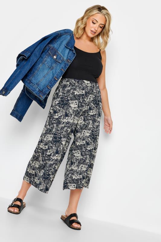 YOURS Plus Size Blue & Natural Abstract Print Midaxi Culottes | Yours Clothing 2