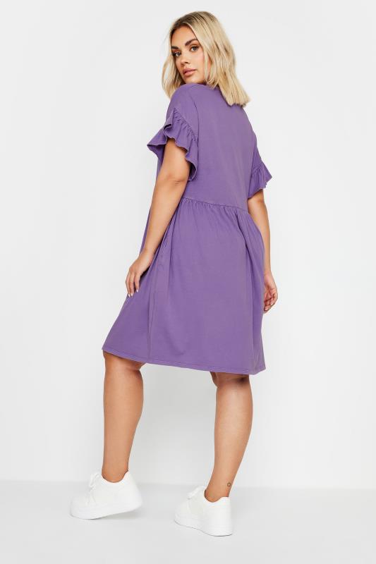 YOURS Plus Size Purple Acid Wash Frill Sleeve Mini Dress | Yours Clothing 3