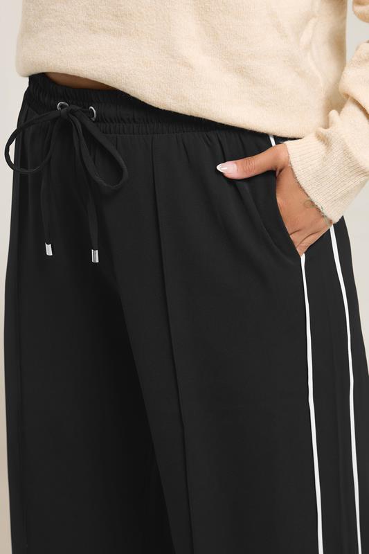 YOURS Plus Size Black Side Stripe Wide Leg Trousers | Yours Clothing 4