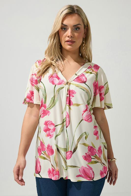  YOURS LONDON Curve White Floral Buckle Swing Top