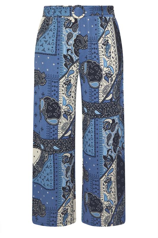 YOURS Plus Size Blue Bandana Print Belted Wide Leg Trousers | Yours Clothing 6