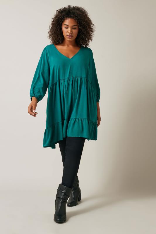 Evans Jade Green Tiered Frill Hem Tunic Top 3