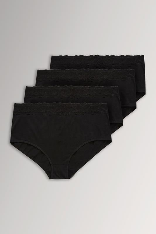 Plus Size Briefs YOURSET 4 PACK Curve Black Lace Trim High Waisted Full Briefs