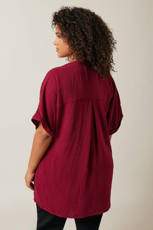 EVANS Plus Size Burgundy Red Overhead Utility Shirt | Evans 3