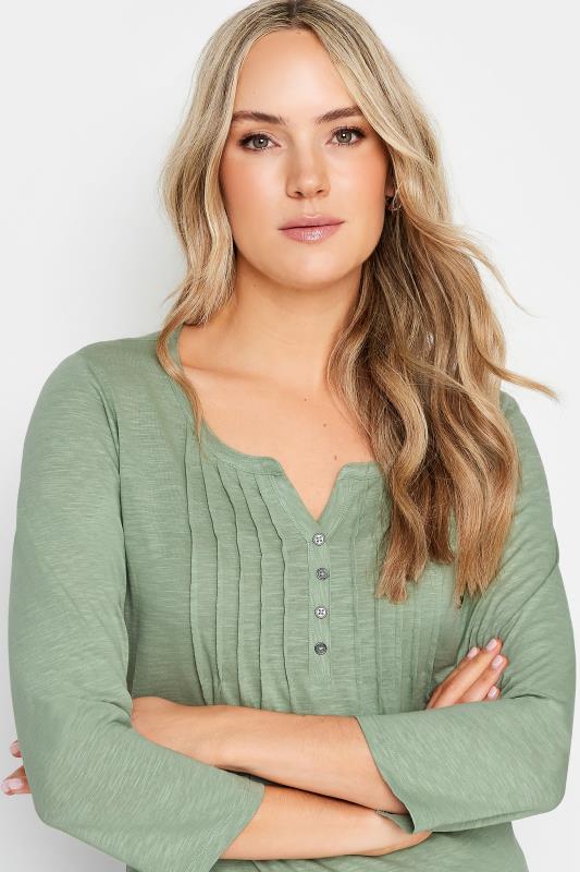 LTS Tall Womens Sage Green Cotton Henley Top | Long Tall Sally 4