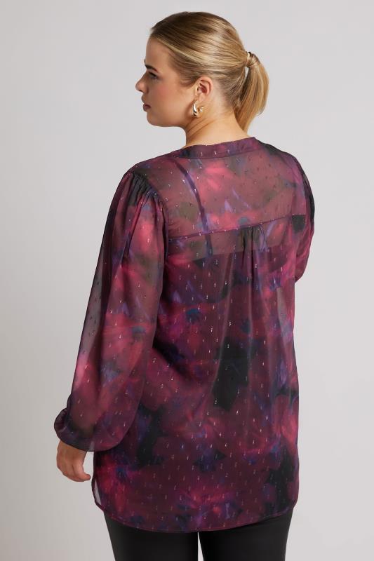 YOURS LONDON Plus Size Red Blur Abstract Print Overhead Blouse | Yours Clothing  5