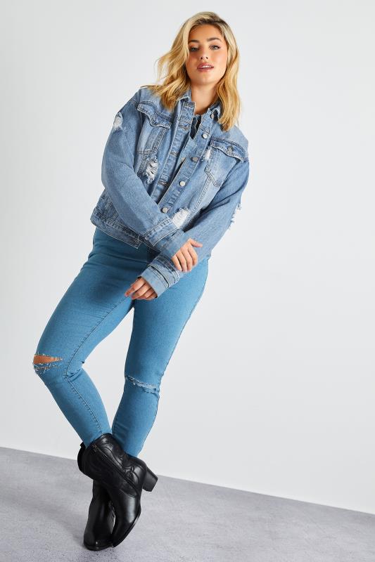 Plus Size Bleach Blue Ripped Skinny Stretch AVA Jeans | Yours Clothing 5