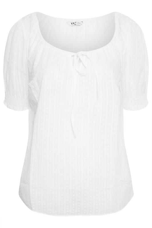 YOURS Plus Size White Dobby Tie Neck Top | Yours Clothing 6