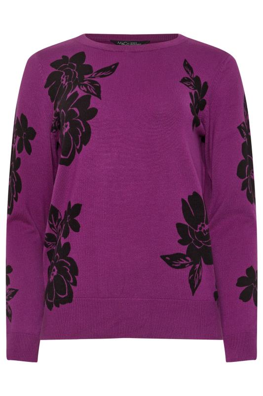 M&Co Purple Floral Print Crew Neck Jumper | M&Co 5