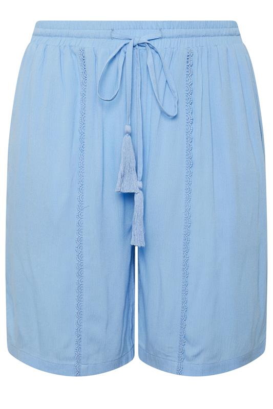 YOURS Plus Size Blue Scallop Trim Shorts | Yours Clothing 5