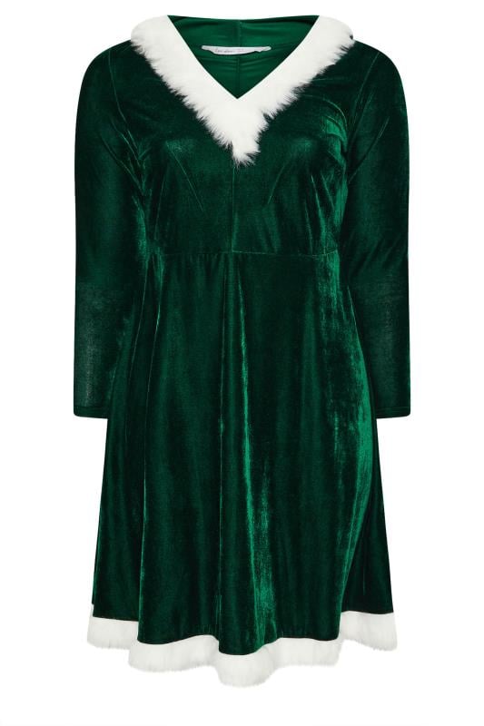 YOURS LONDON Plus Size Green Velvet Santa Dress | Yours Clothing 2