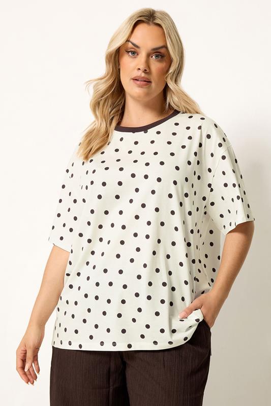 YOURS Plus Size White Spot Oversized T-Shirt | Yours Clothing 1
