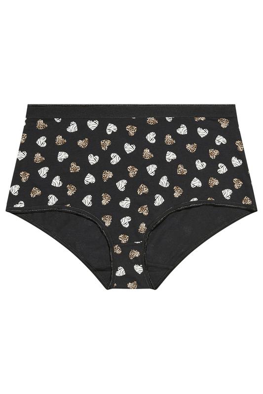 YOURSET 5 PACK Plus Size Black Animal Heart High Waisted Full Briefs | Yours Clothing 8