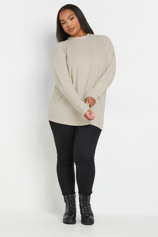 YOURS Plus Size Cream Ribbed Jumper | Yours Clothing 2