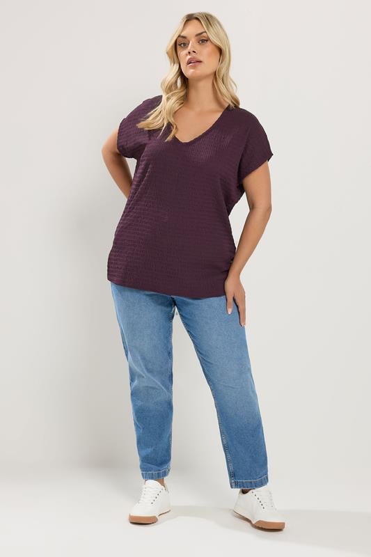YOURS Plus Size Purple Textured T-Shirt | Yours Clothing 1